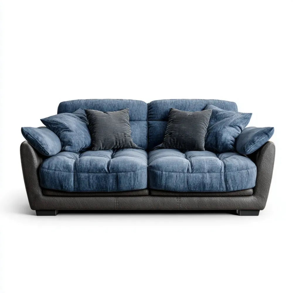 Modern Sofa Set Fabric Upholstery 200x90x85 cm - Blue/Black