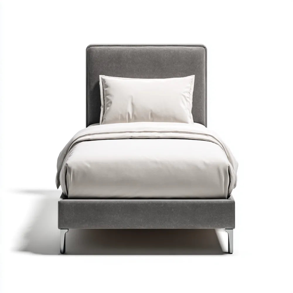 Single Bed 90x200x100 cm - Upholstered Velvet - Light Grey - Modern Design