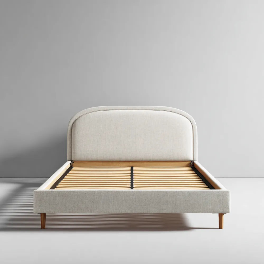 Upholstered Bed Frame 210x160x100 cm Linen Beige Queen - Modern Design