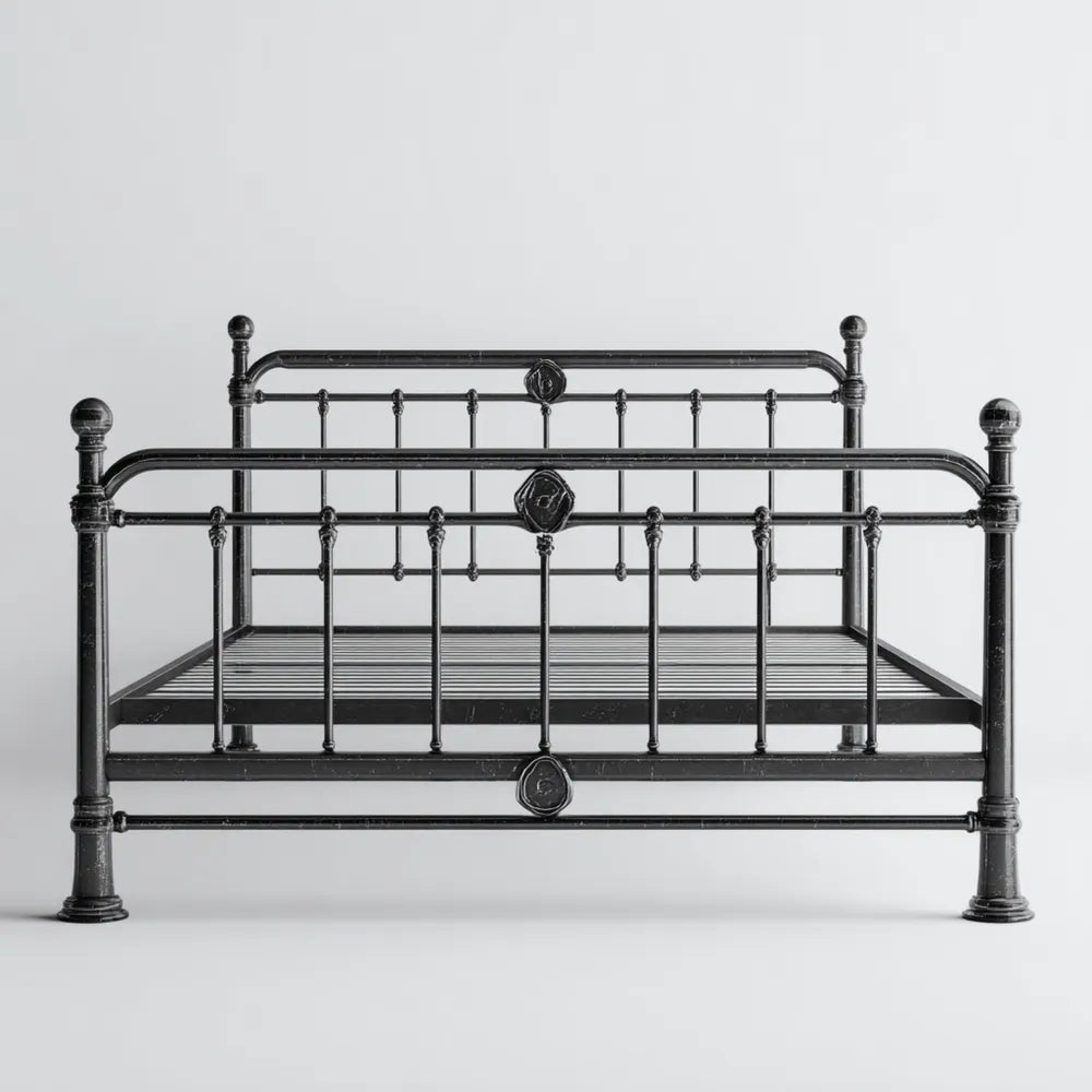 Metal Bed Frame - Queen Size 210x160x120 cm Black - Vintage Style