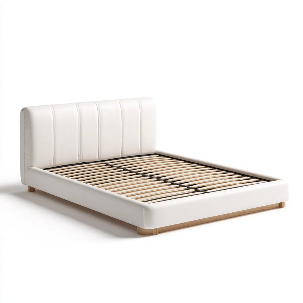 Upholstered Bed Frame Faux Leather Queen Size 220x160x90 cm - White - Modern Design