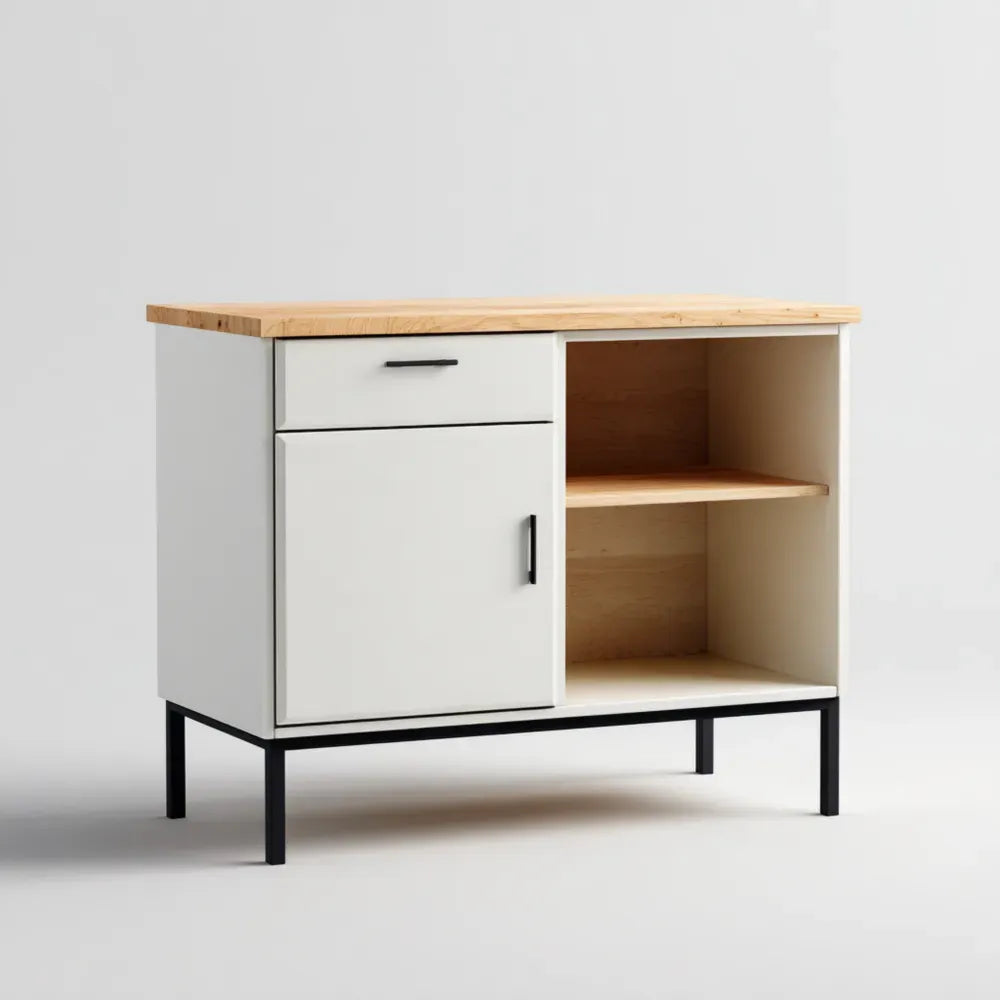 Kitchen Cabinet 35.4x15.7x31.5 inches Wood Top White - Modern Design