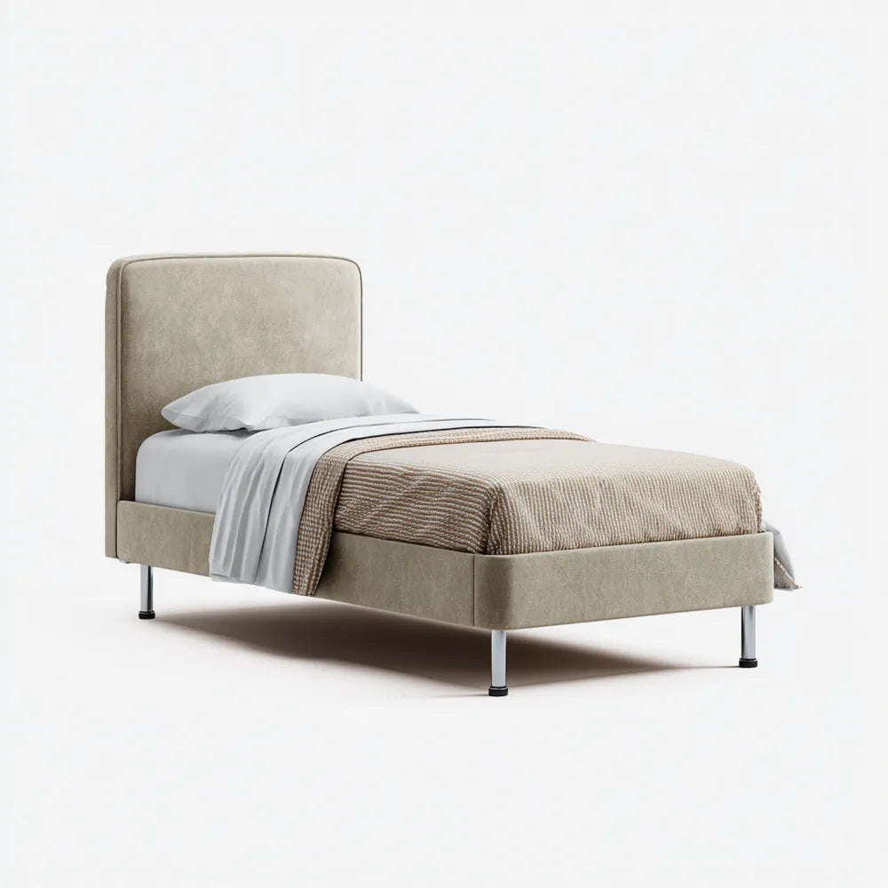 Single Bed Upholstered Fabric 200x100x90 cm - Beige - Modern Design