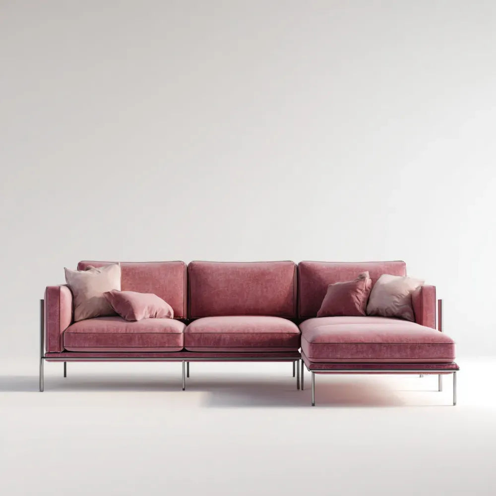Sectional Sofa Velvet Upholstery 280x150x85 cm - Pink - Contemporary Design
