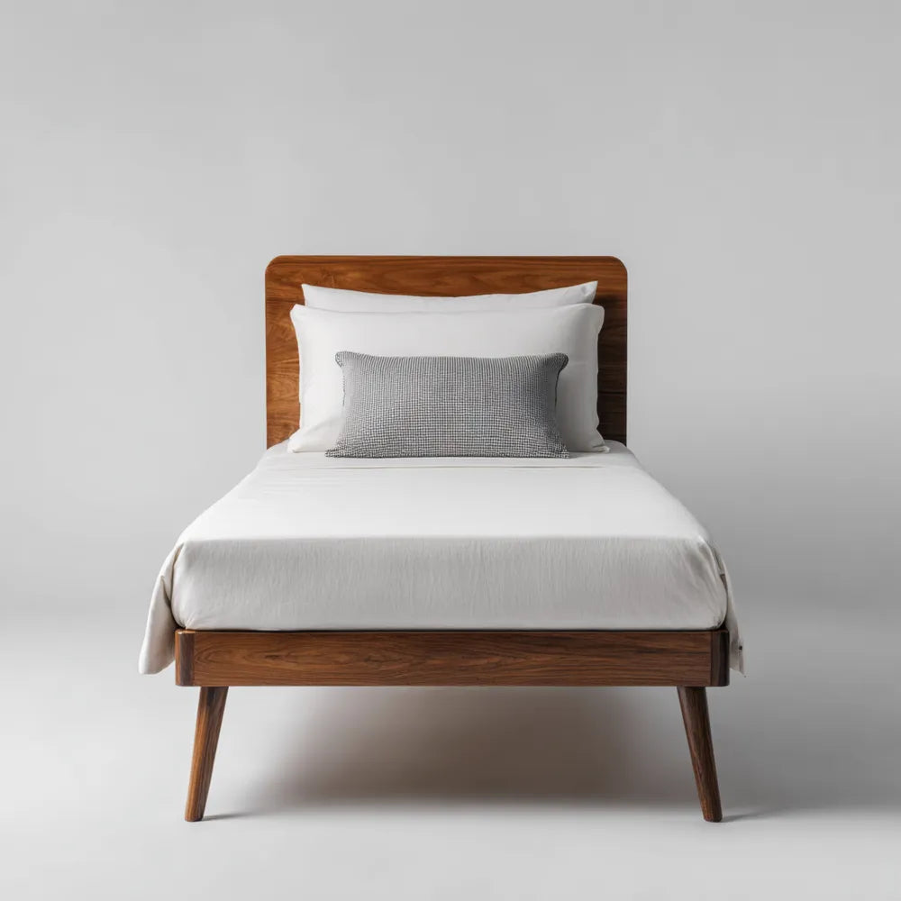 Single Bed Solid Wood Frame 200x90x35 cm - Walnut - Modern Design
