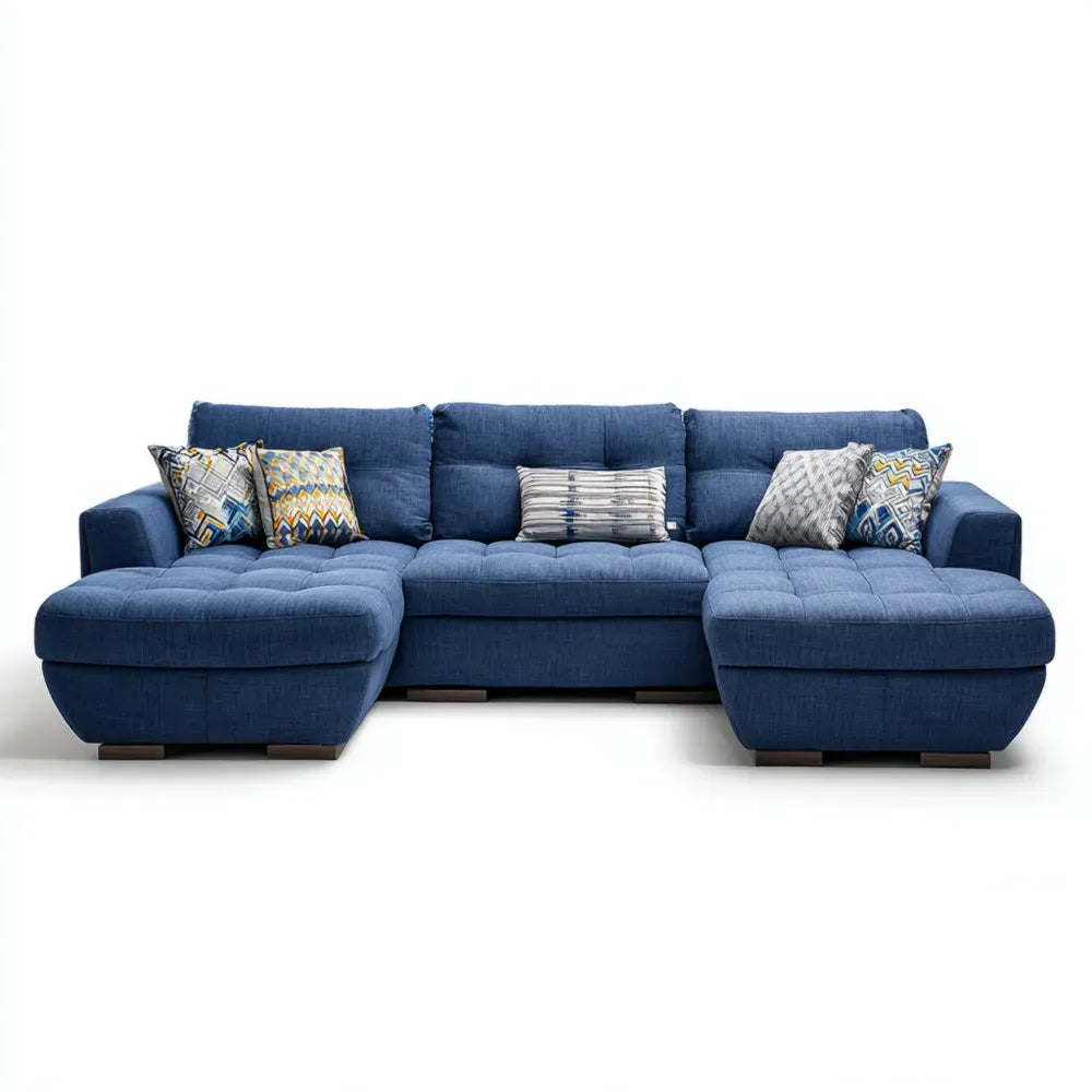 Sectional Sofa Fabric Upholstered L-Shaped 250x90x85 cm – Blue – Modern Design