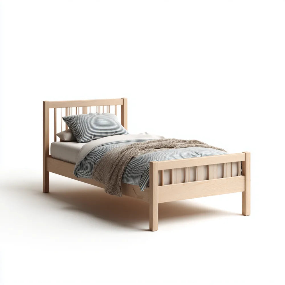 Single Wooden Bed Frame 200x100x90 cm - Natural Finish - Modern Style