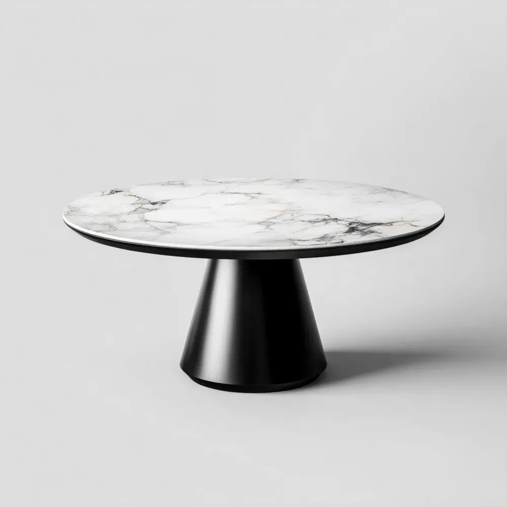 Dining Table Marble Top 120cm x 120cm x 75cm - White/Black Base - Contemporary Style