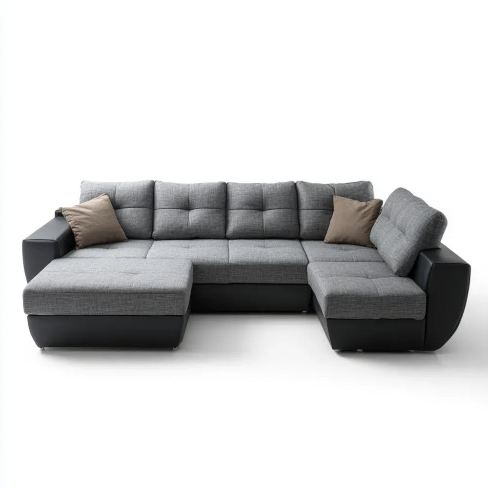 Sectional Sofa Fabric Upholstered 300x200x90 cm - Light Grey/Black - Modern Design