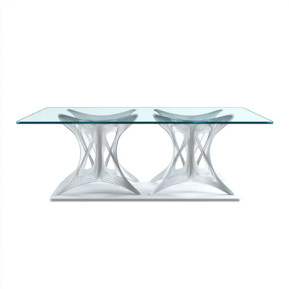 Dining Table Glass Top 200x100x75 cm - White - Contemporary Design