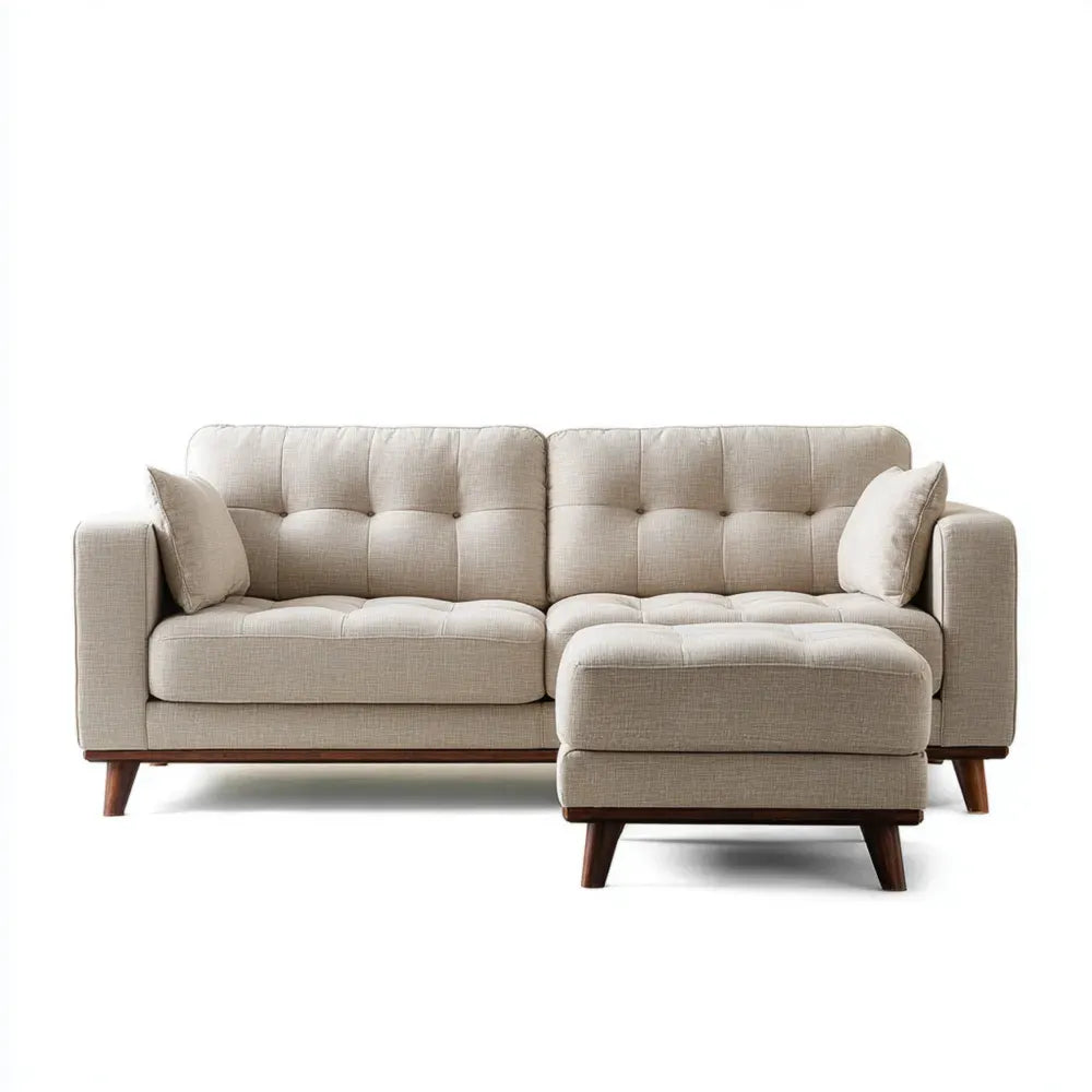 Sectional Sofa Set Fabric Upholstered 200x85x80 cm - Beige - Modern Design