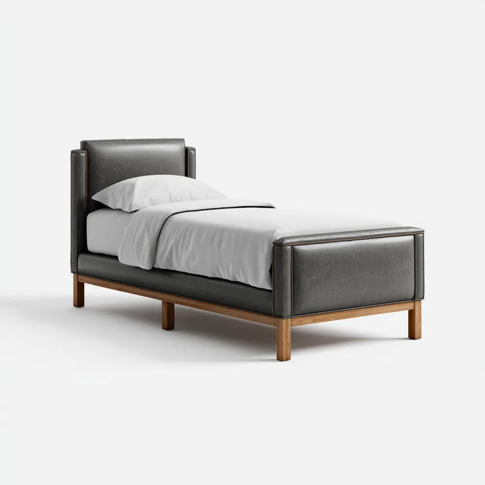 Single Bed Upholstered Leather 200x90x100 cm - Dark Gray - Modern Style