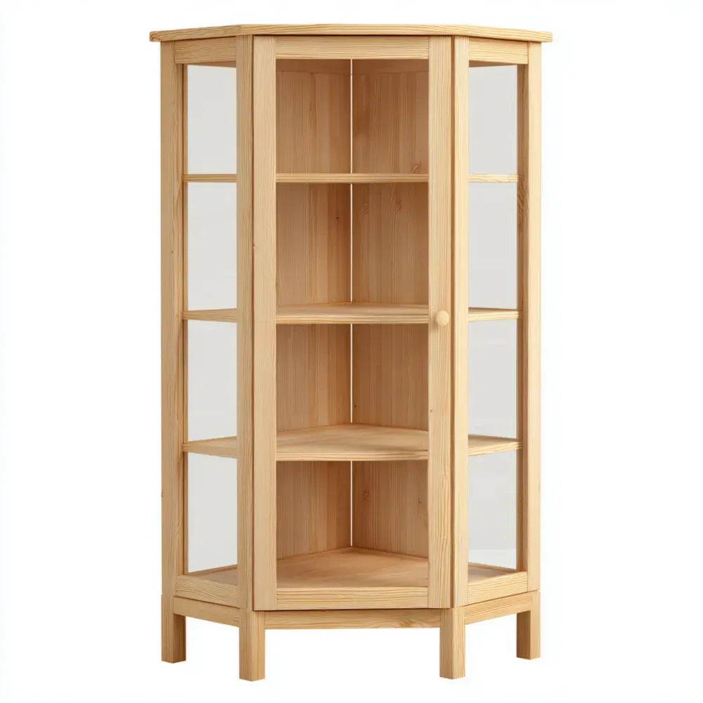 Corner Display Cabinet - Pine Wood 50x50x150 cm - Natural Finish