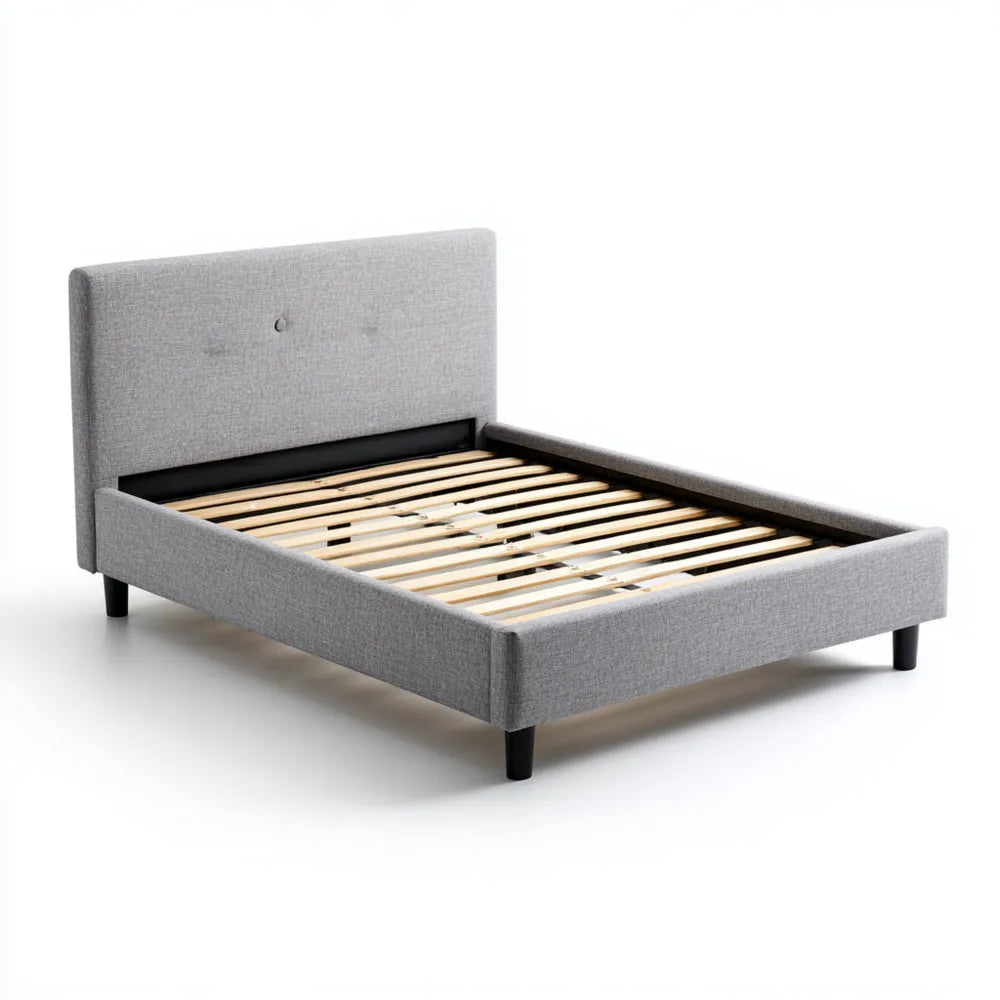 Upholstered Bed Frame - Fabric 160x200x90 cm - Light Grey - Contemporary Design