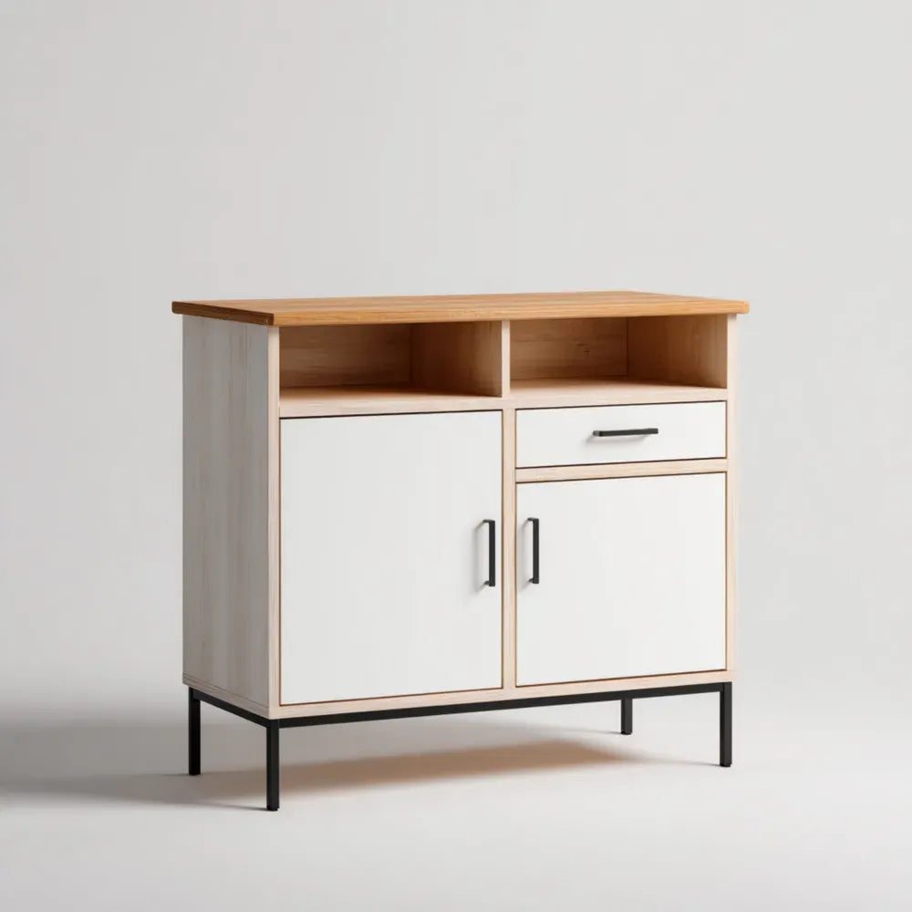 Modern Wood Kitchen Cabinet with White Doors – 80x35x85 cm