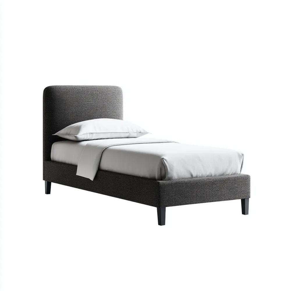 Single Bed 200x100x90 cm - Fabric Upholstered - Dark Gray - Modern Style