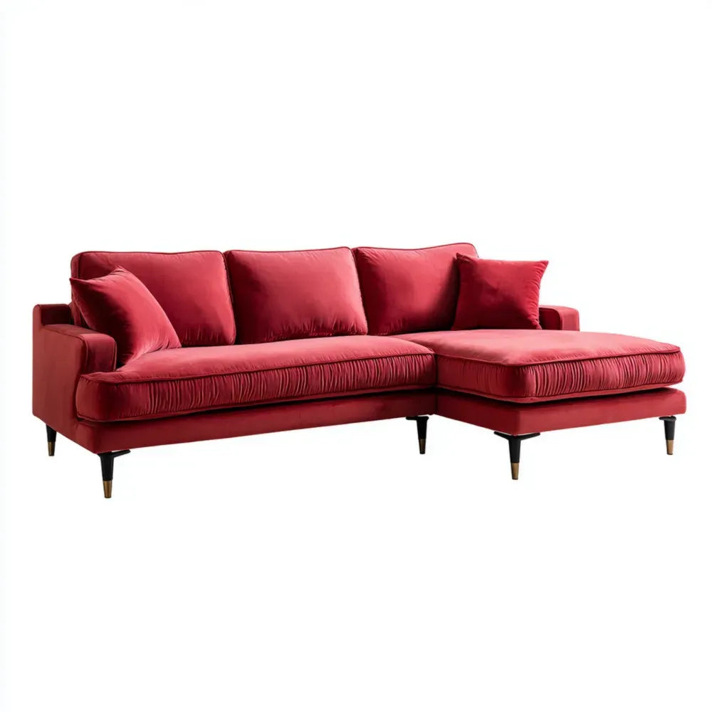 Sectional Sofa Velvet Upholstery 250x85x90 cm - Red - Modern Design