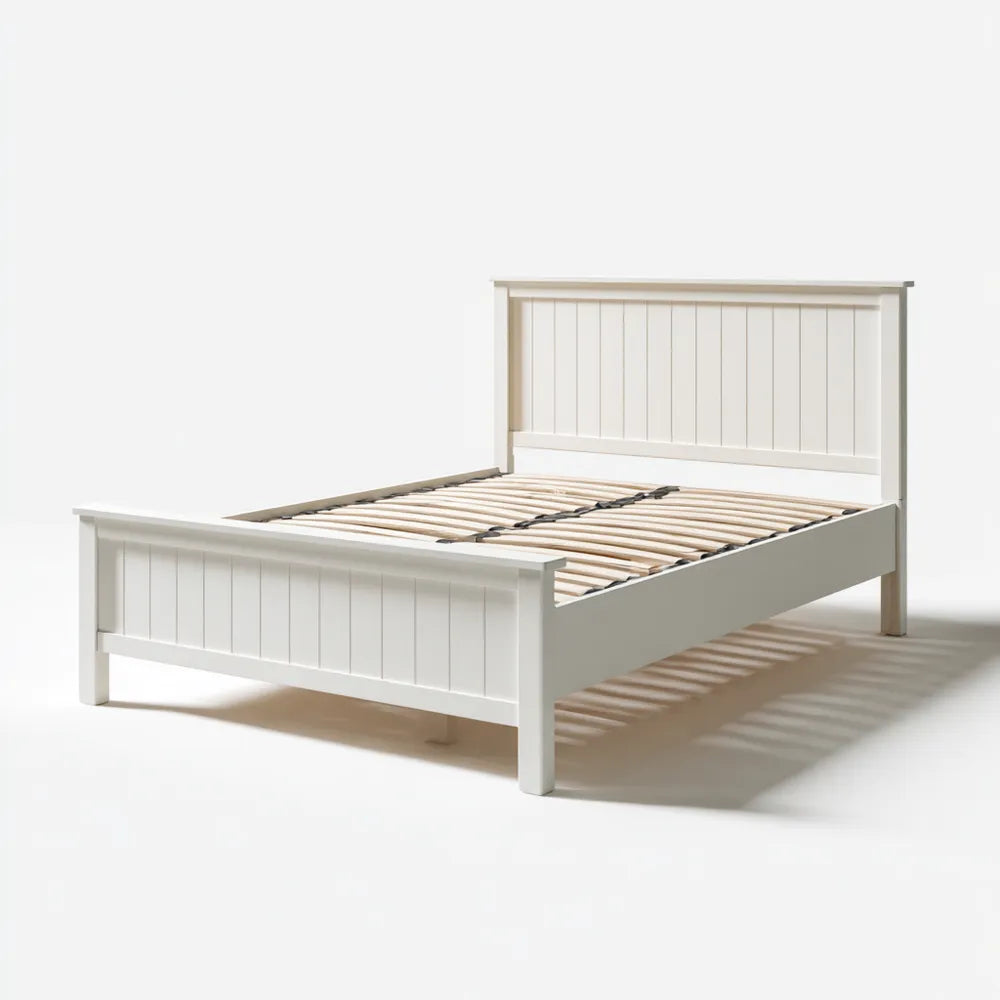 Wooden Bed Frame 210x160x100 cm - Queen Size - White - Classic Design