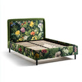 Upholstered Bed Frame 200x160x110 cm - Floral Fabric Queen Size - Green - Contemporary Design